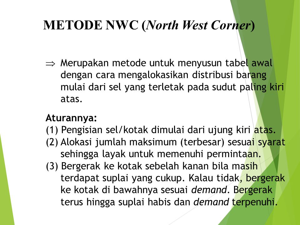 METODE NWC (North West Corner)