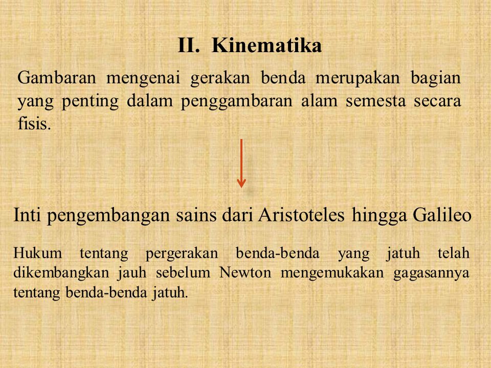II. Kinematika Inti pengembangan sains dari Aristoteles hingga Galileo