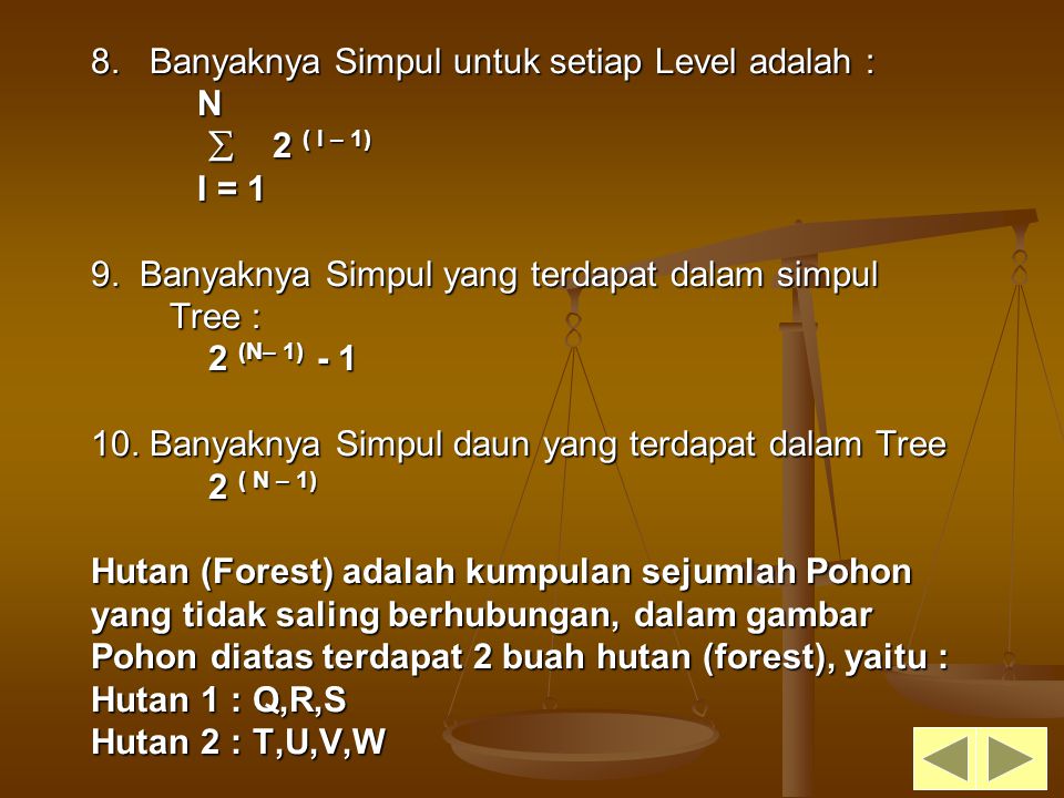 8. Banyaknya Simpul untuk setiap Level adalah :. N  2 ( I – 1). I = 1