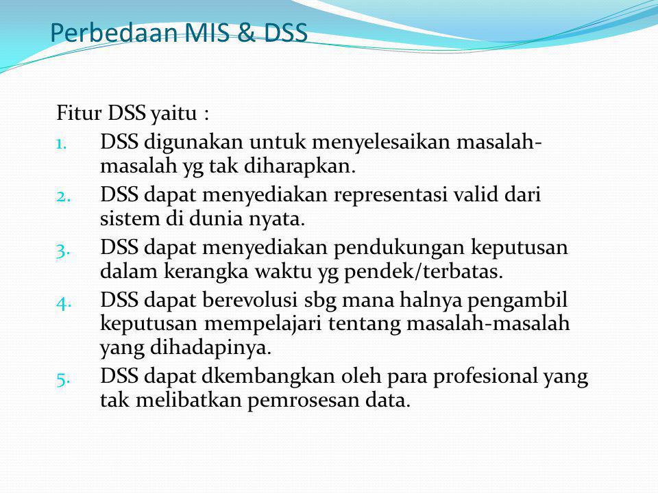 Perbedaan MIS & DSS Fitur DSS yaitu :