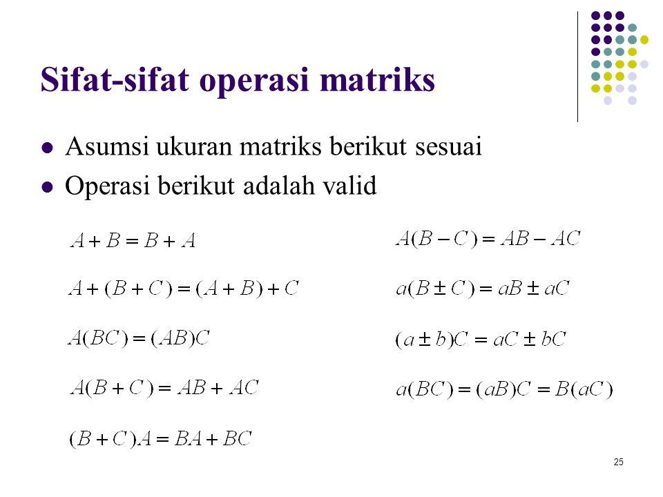 Sifat-sifat operasi matriks