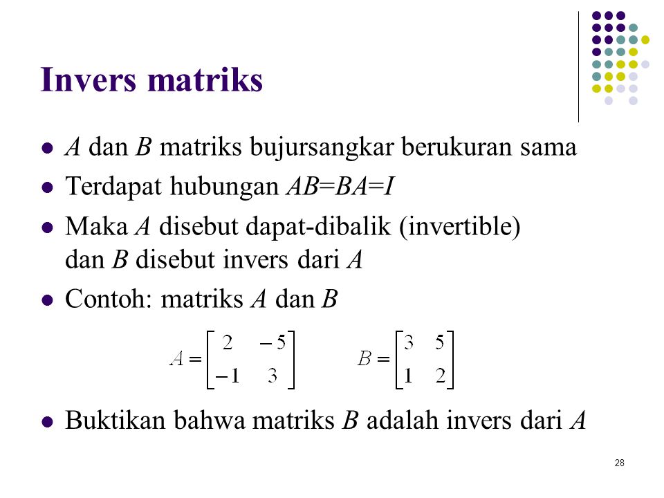 Invers matriks A dan B matriks bujursangkar berukuran sama