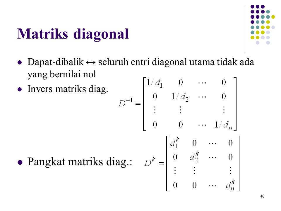 Matriks diagonal Pangkat matriks diag.: