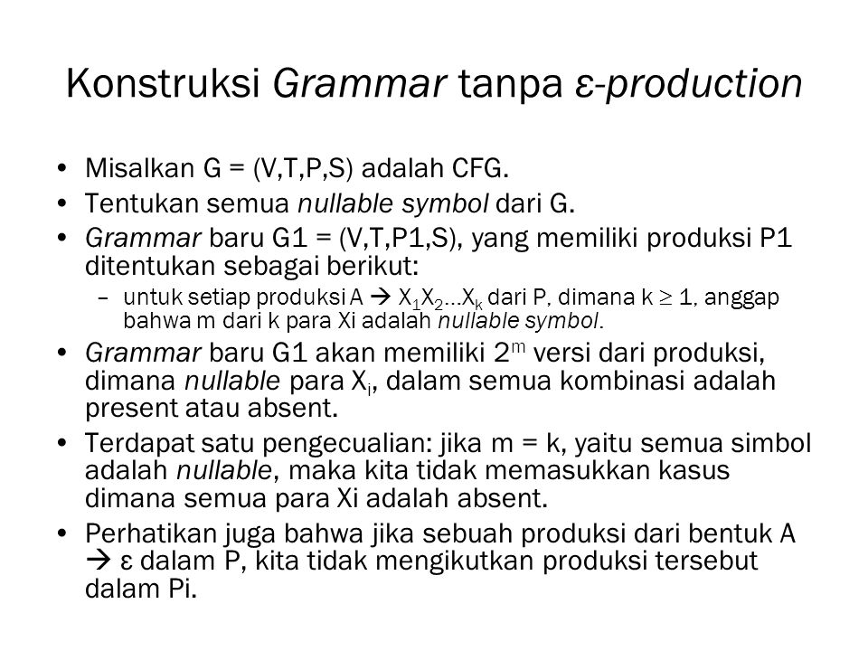 Konstruksi Grammar tanpa ε-production