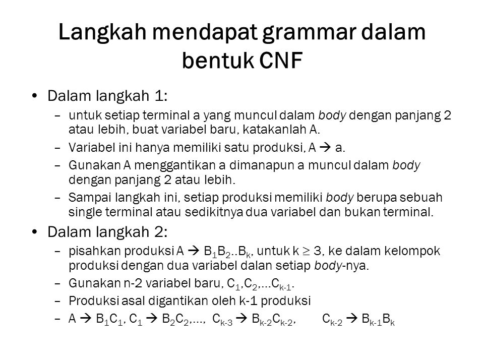Langkah mendapat grammar dalam bentuk CNF