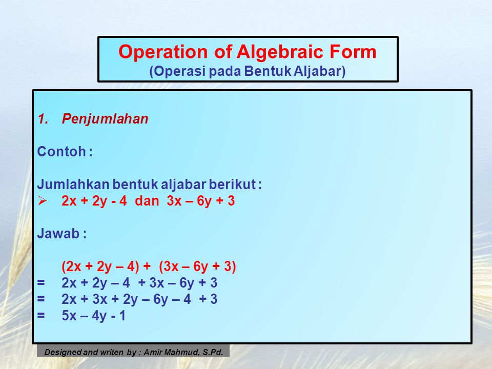 Operation of Algebraic Form