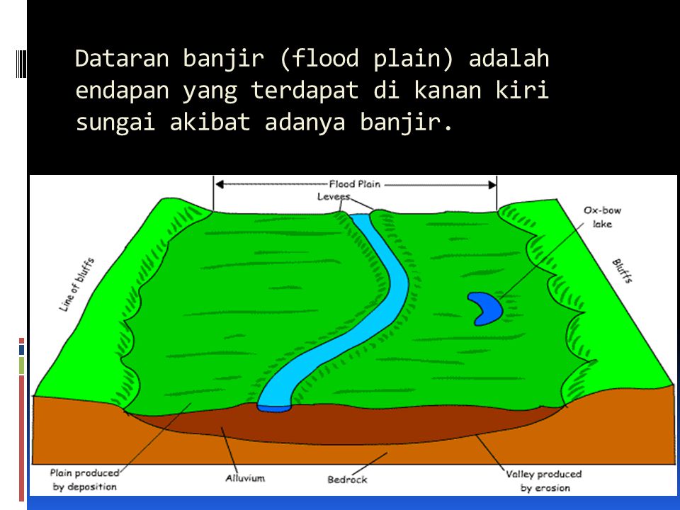 Dataran banjir (flood plain) adalah endapan yang terdapat di kanan kiri sungai akibat adanya banjir.