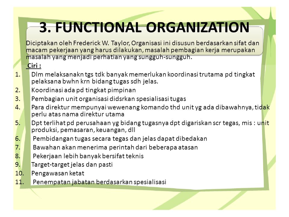 3. FUNCTIONAL ORGANIZATION
