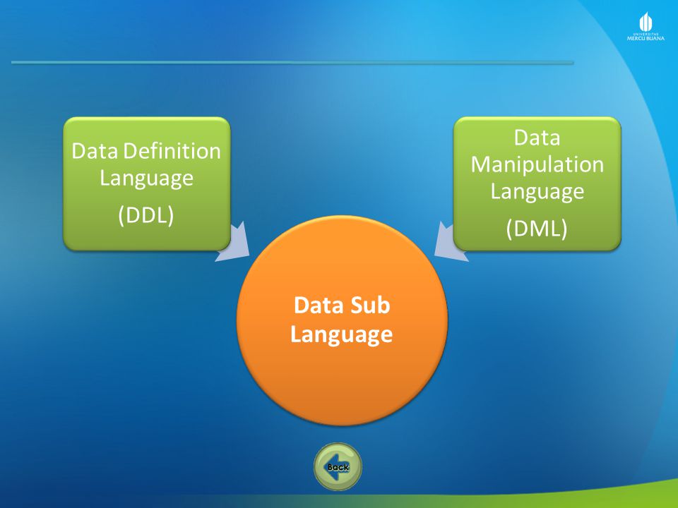 Data Sub Language Data Manipulation Language Data Definition Language