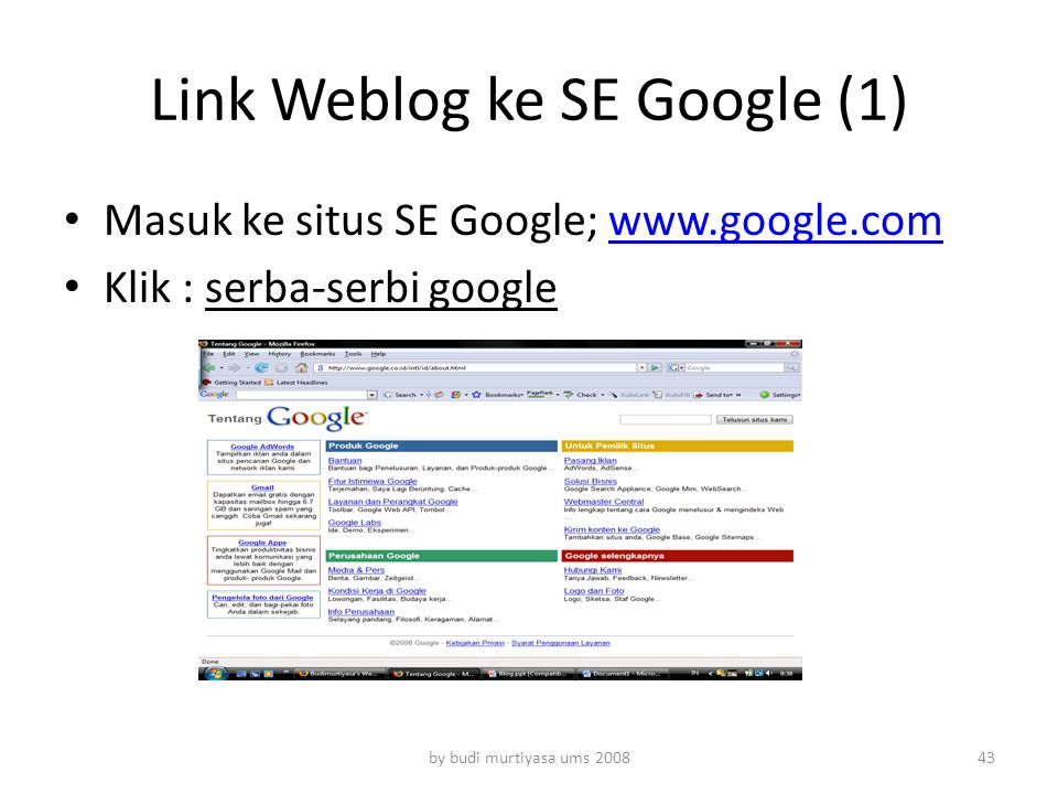 Link Weblog ke SE Google (1)