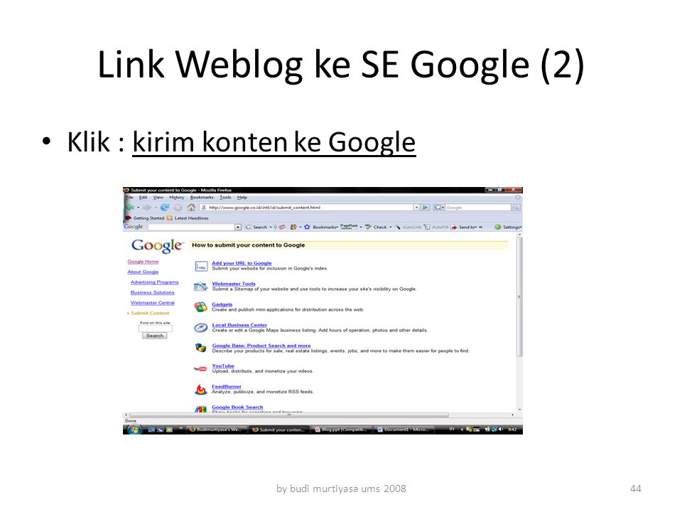 Link Weblog ke SE Google (2)