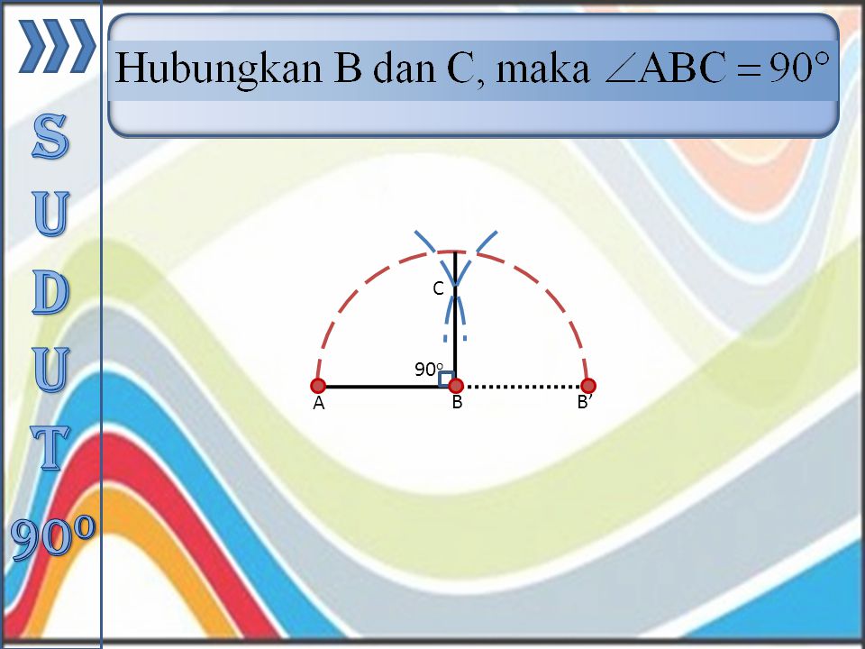 Buat busur lingkaran berpusat di titik B sehingga memotong perpanjangan AB di titik B‘