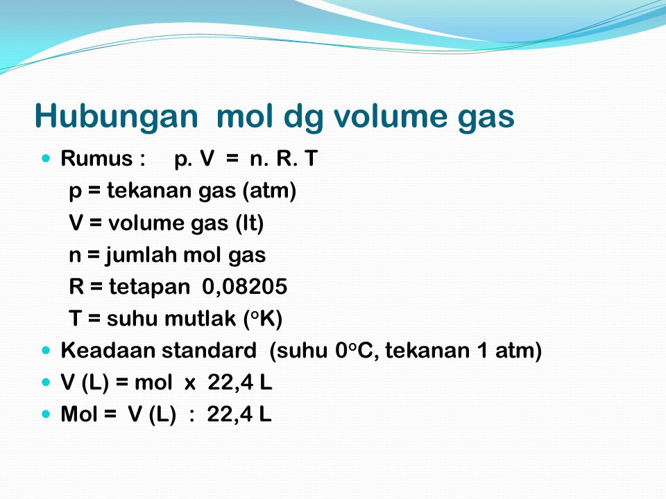 Hubungan mol dg volume gas