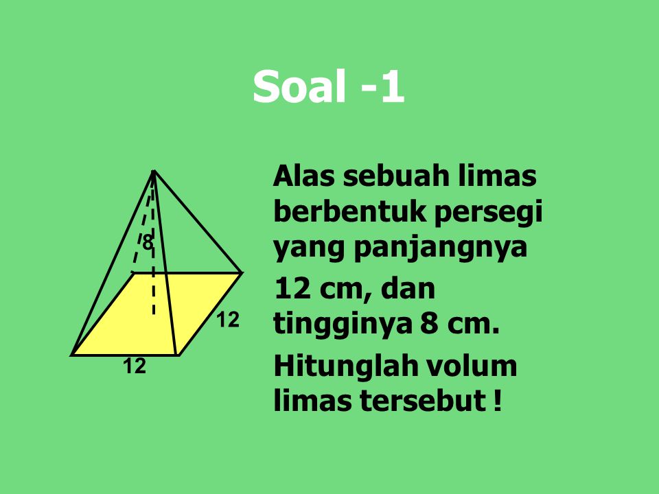 Soal -1 Alas sebuah limas berbentuk persegi yang panjangnya