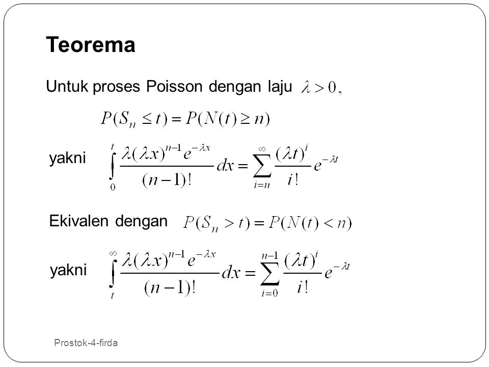 Teorema Untuk proses Poisson dengan laju yakni Ekivalen dengan yakni