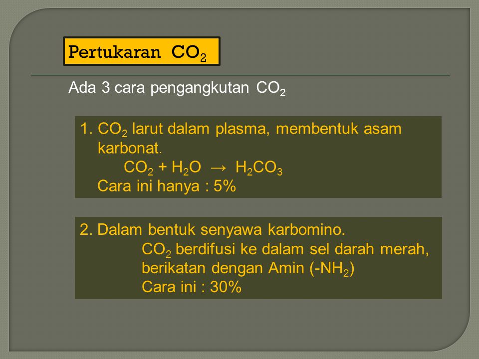 Pertukaran CO2 Ada 3 cara pengangkutan CO2