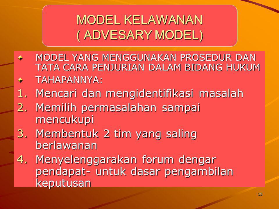 MODEL KELAWANAN ( ADVESARY MODEL)