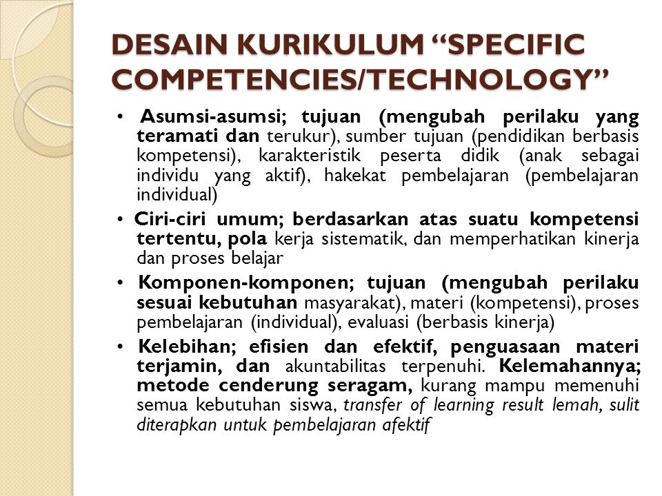 DESAIN KURIKULUM SPECIFIC COMPETENCIES/TECHNOLOGY