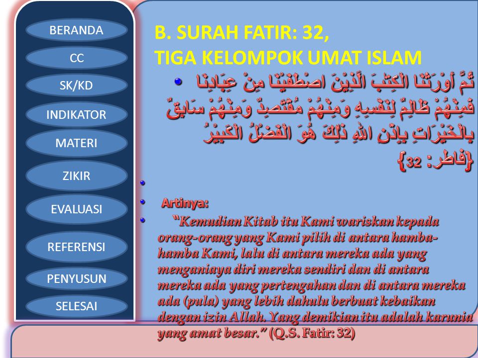 B. SURAH FATIR: 32, TIGA KELOMPOK UMAT ISLAM