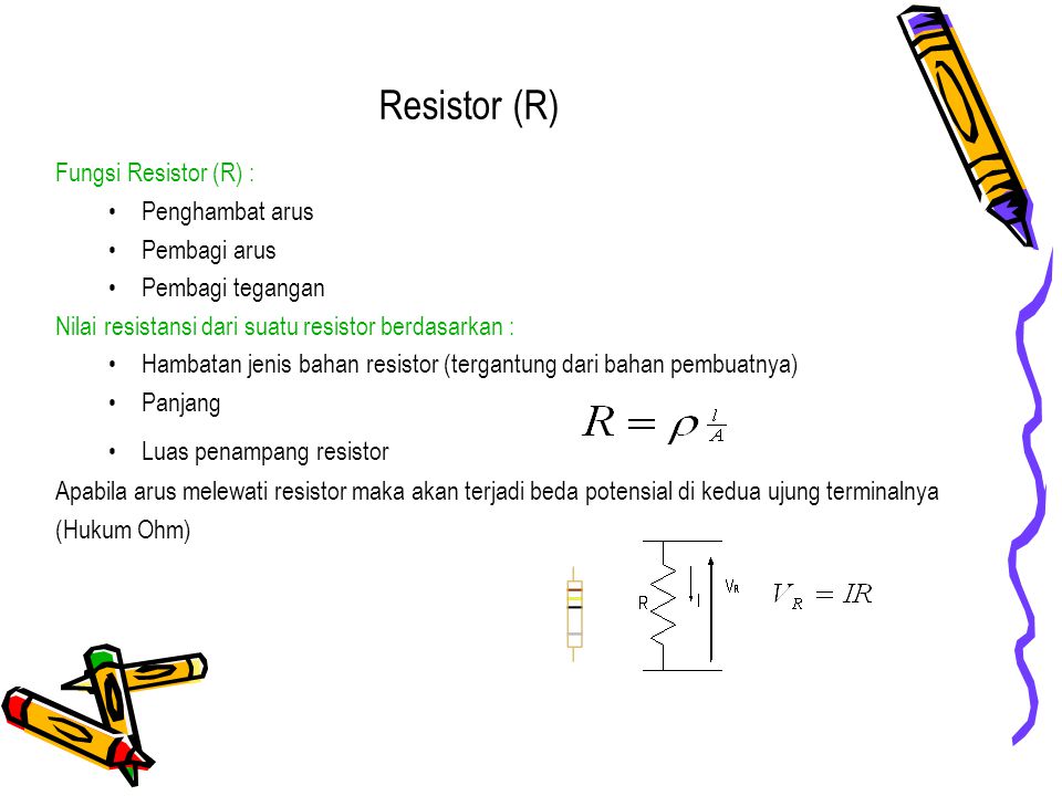 Resistor (R) Fungsi Resistor (R) : Penghambat arus Pembagi arus