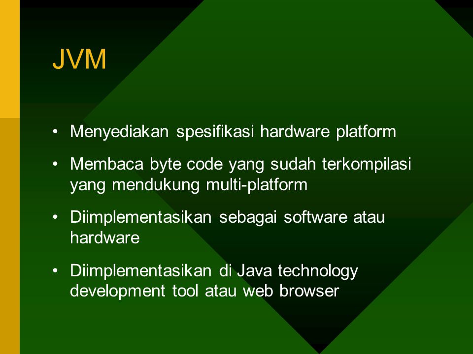 JVM Menyediakan spesifikasi hardware platform