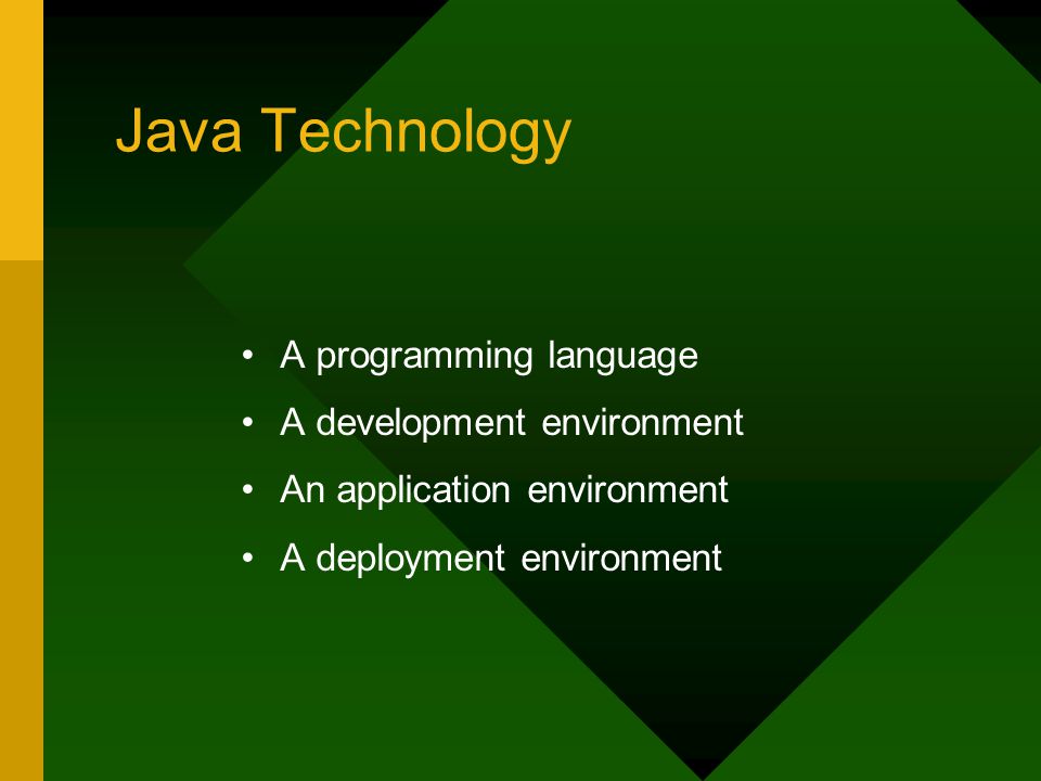 Java Technology A programming language A development environment