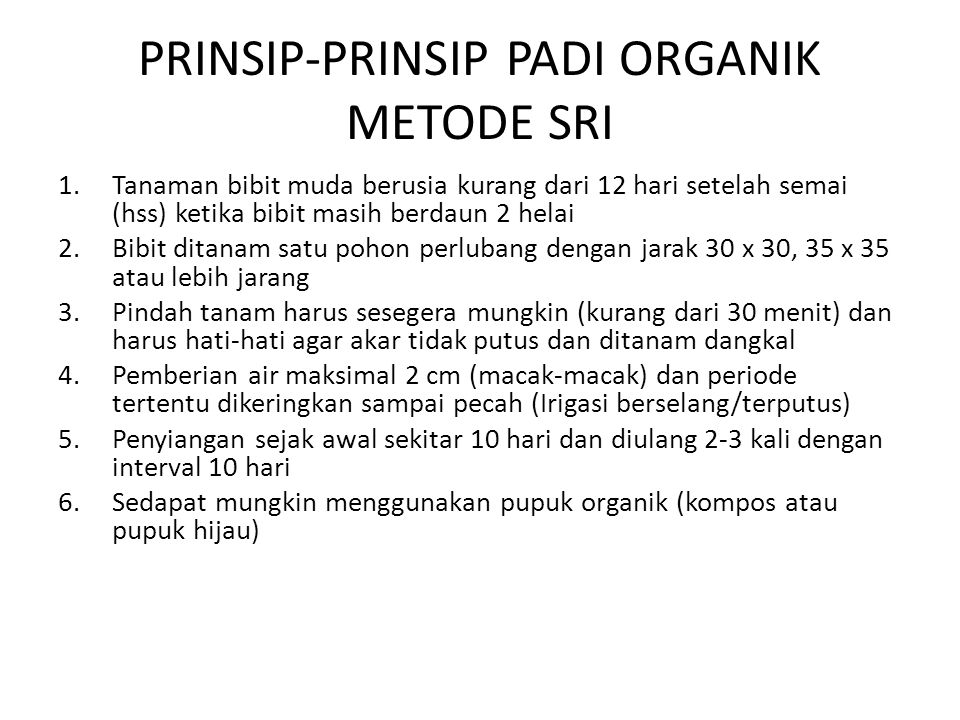 PRINSIP-PRINSIP PADI ORGANIK METODE SRI