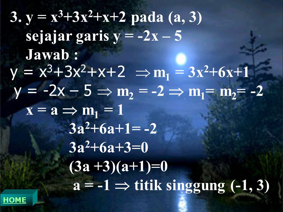 a = -1  titik singgung (-1, 3)