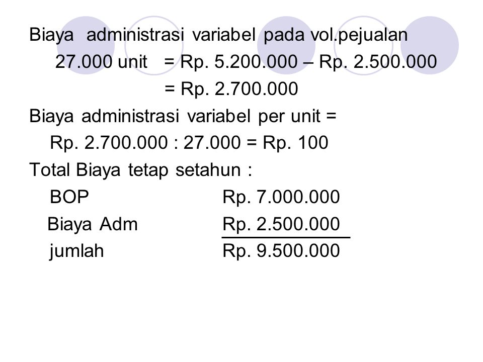 Biaya administrasi variabel pada vol.pejualan
