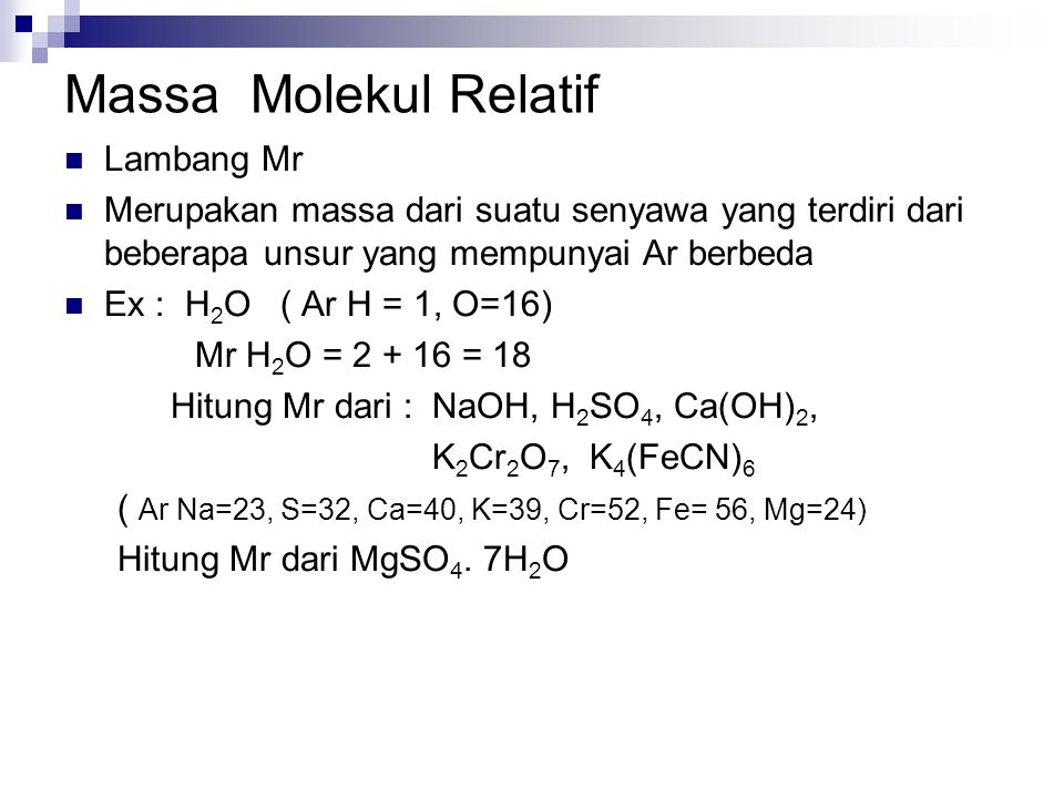 Massa Molekul Relatif Lambang Mr