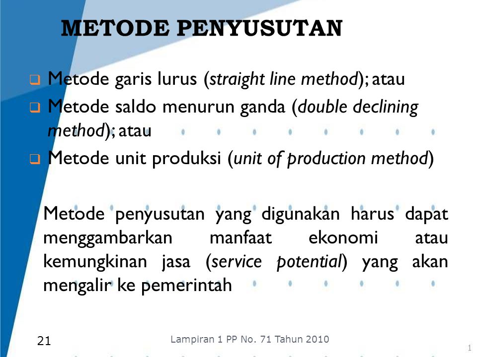 METODE PENYUSUTAN Metode garis lurus (straight line method); atau