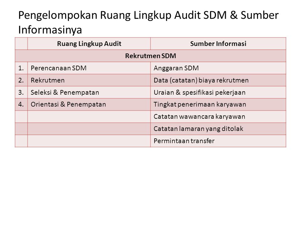 Pengelompokan Ruang Lingkup Audit SDM & Sumber Informasinya