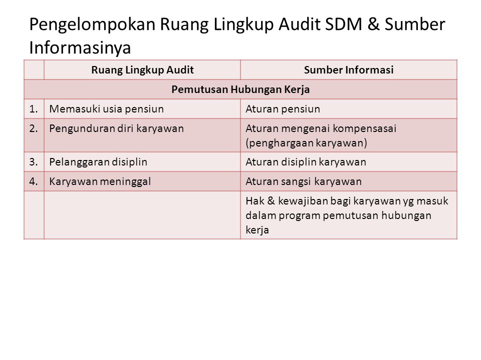 Pengelompokan Ruang Lingkup Audit SDM & Sumber Informasinya