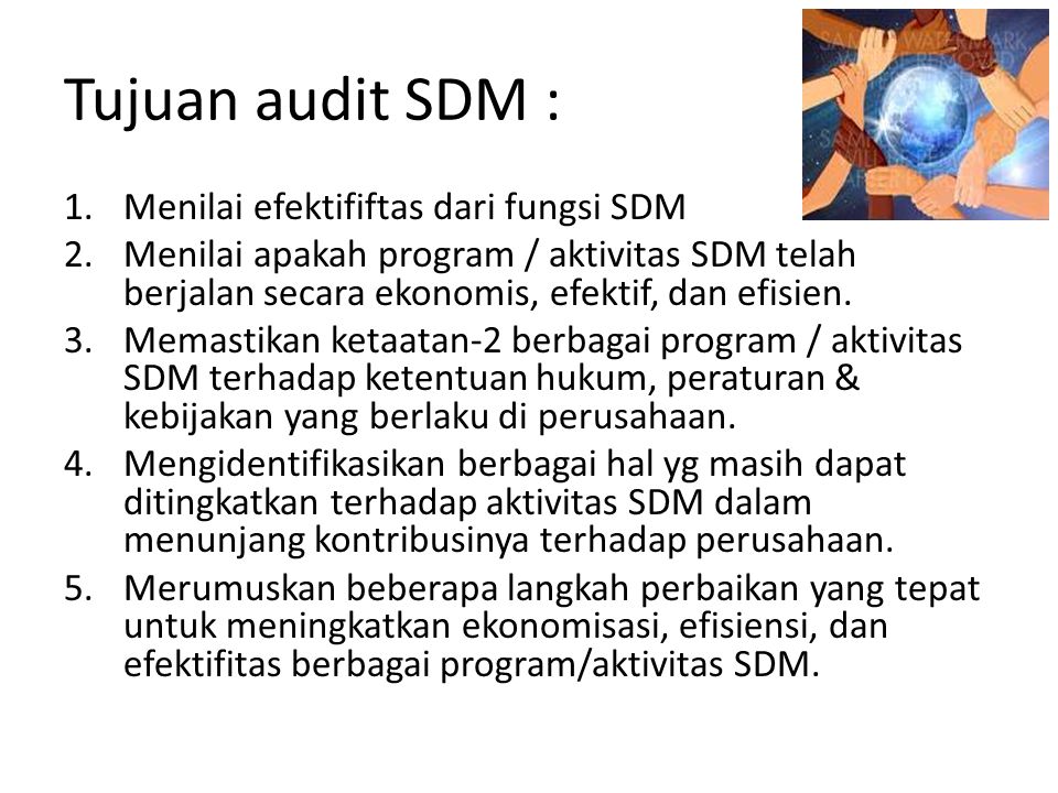 Tujuan audit SDM : Menilai efektififtas dari fungsi SDM