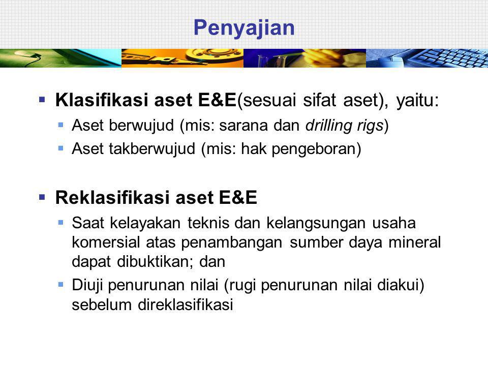 Penyajian Klasifikasi aset E&E(sesuai sifat aset), yaitu: