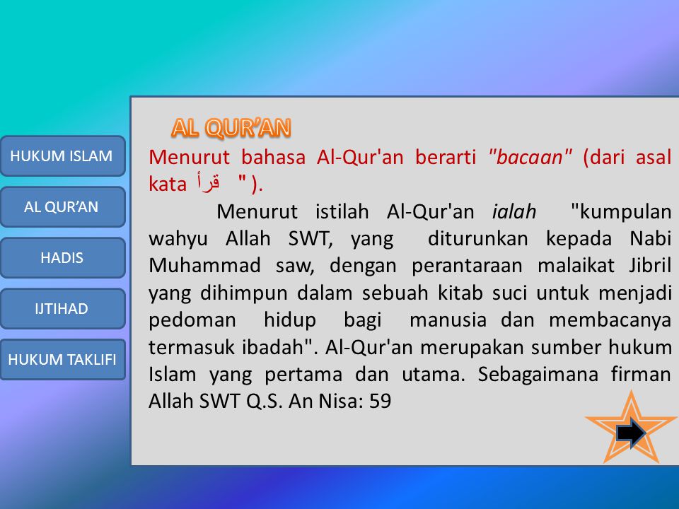 Menurut bahasa Al-Qur an berarti bacaan (dari asal kata قرأ ).