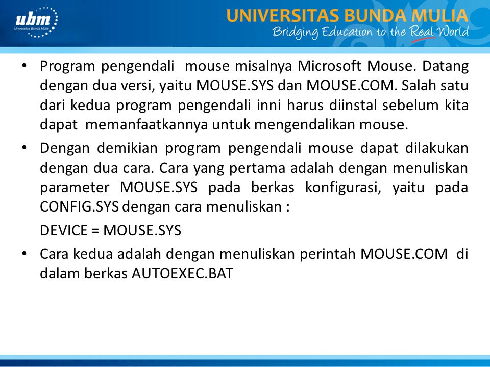 Program pengendali mouse misalnya Microsoft Mouse