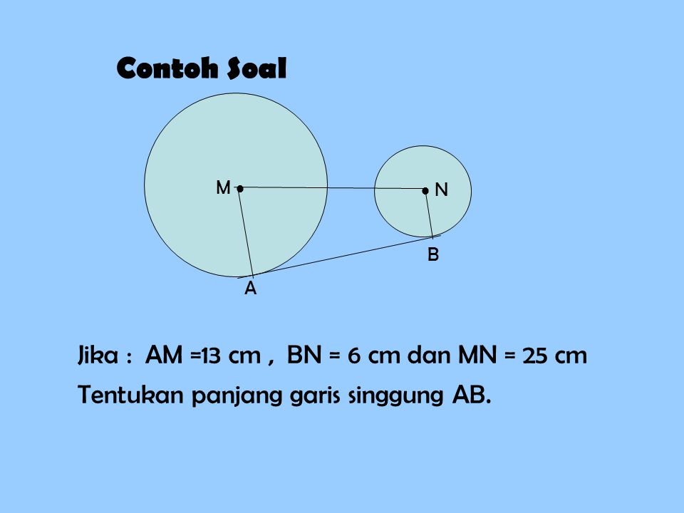 Contoh Soal Jika : AM =13 cm , BN = 6 cm dan MN = 25 cm