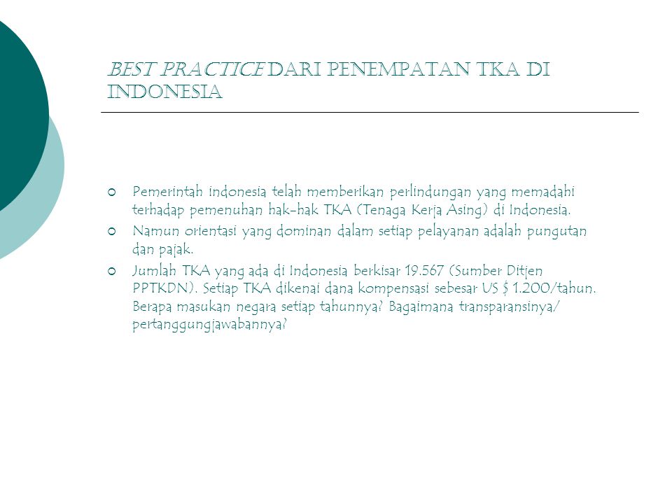 Best practice dari penempatan tka di indonesia
