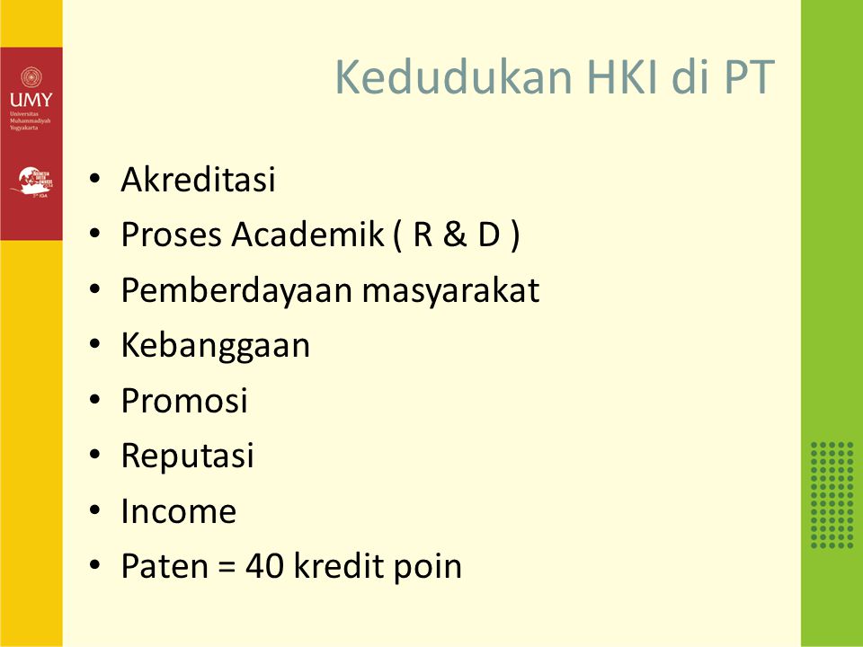 Kedudukan HKI di PT Akreditasi Proses Academik ( R & D )
