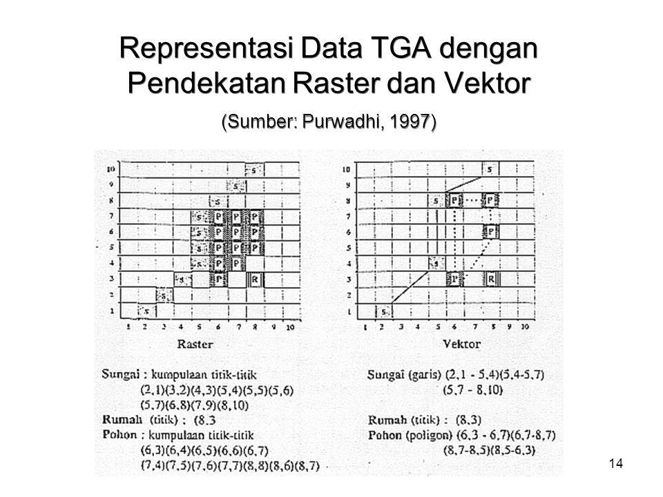 Representasi Data TGA dengan Pendekatan Raster dan Vektor (Sumber: Purwadhi, 1997)