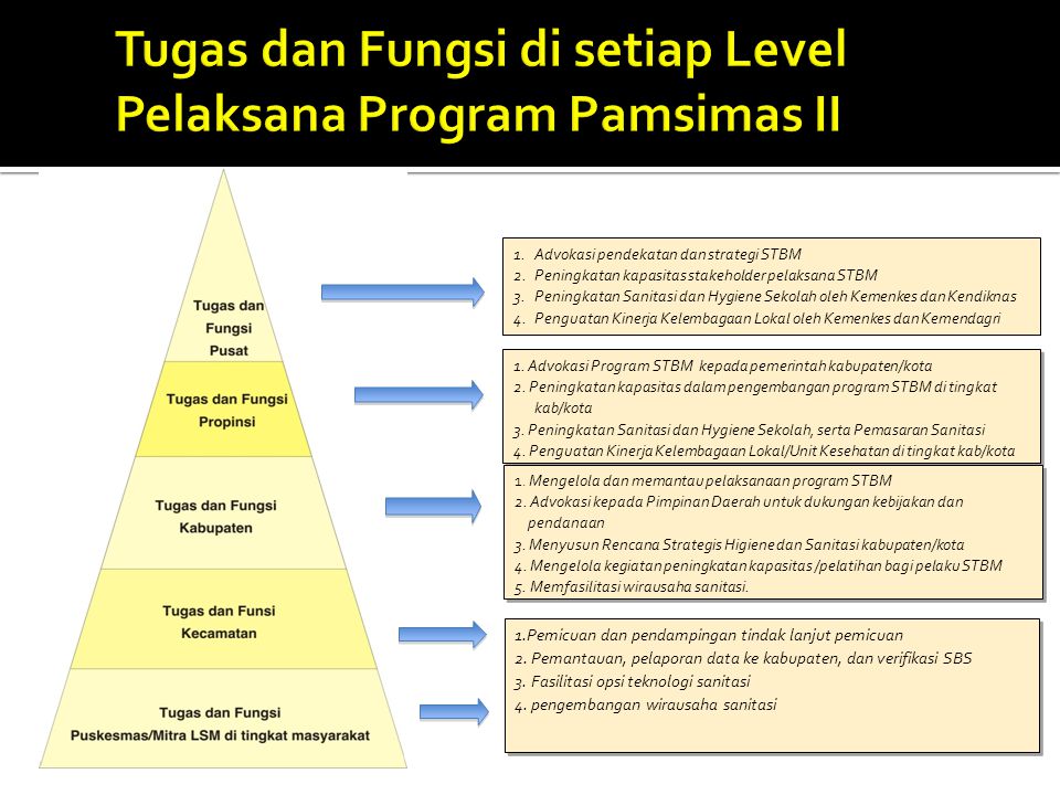 Tugas dan Fungsi di setiap Level Pelaksana Program Pamsimas II
