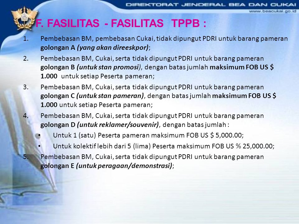 F. FASILITAS - FASILITAS TPPB :