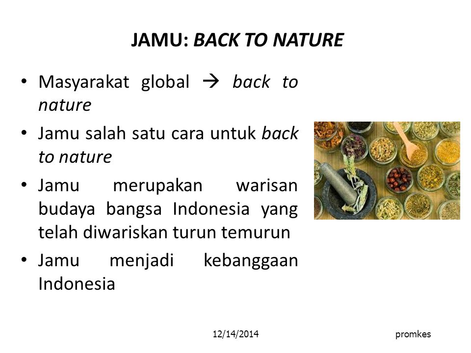JAMU: BACK TO NATURE Masyarakat global  back to nature