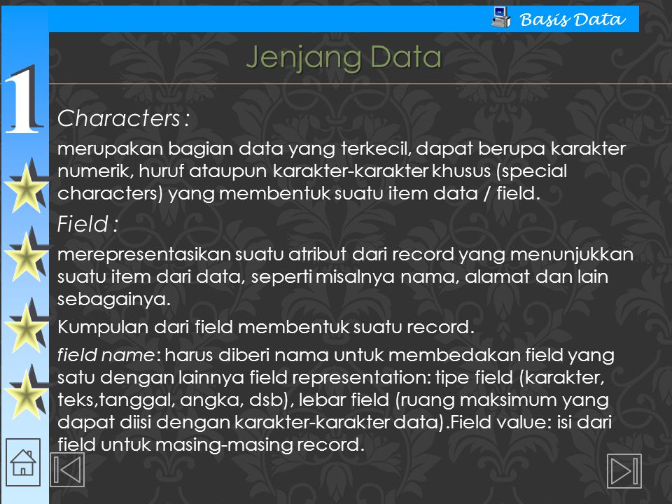 Jenjang Data Characters : Field :