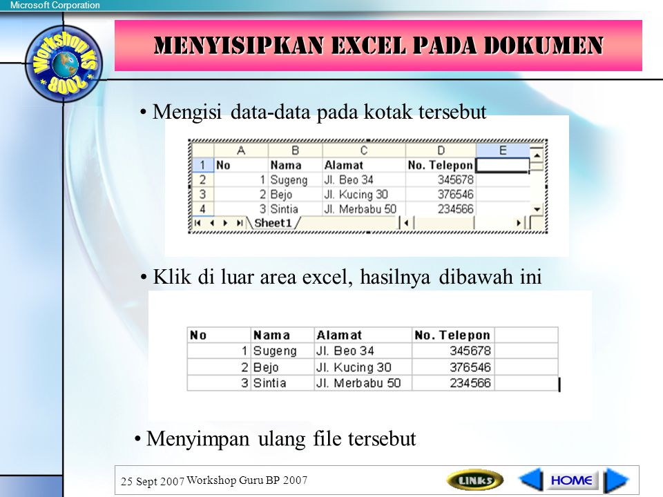 Menyisipkan Excel pada Dokumen