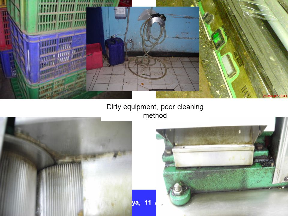 Dirty equipment, poor cleaning method