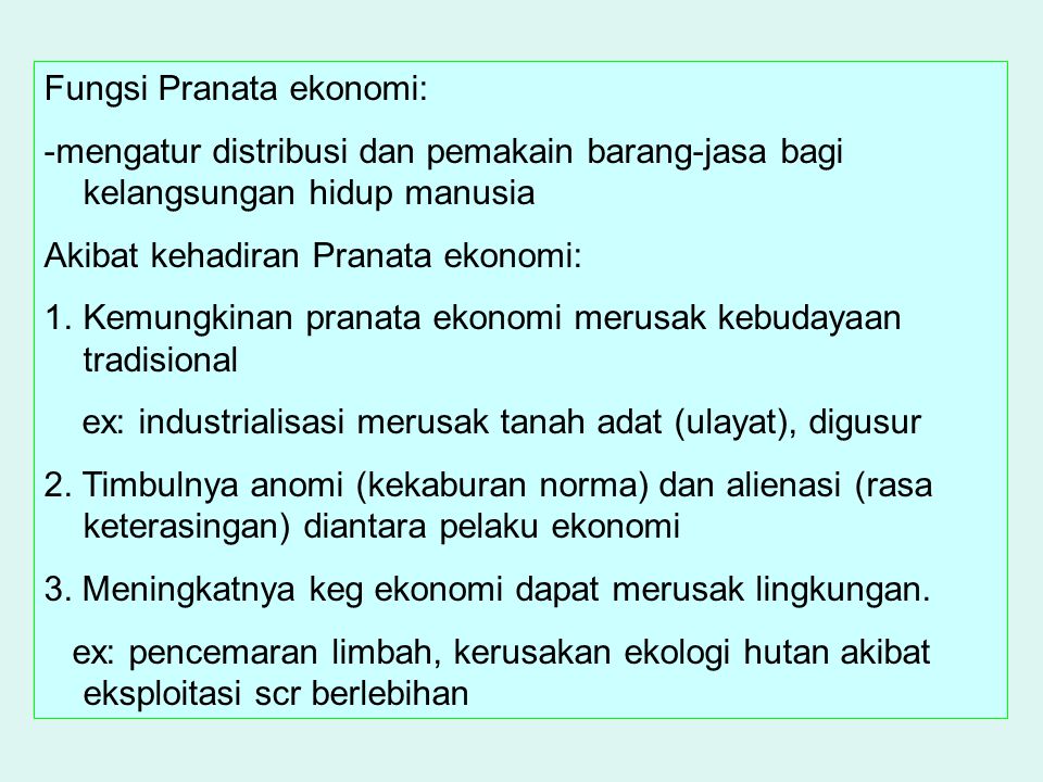 Fungsi Pranata ekonomi: