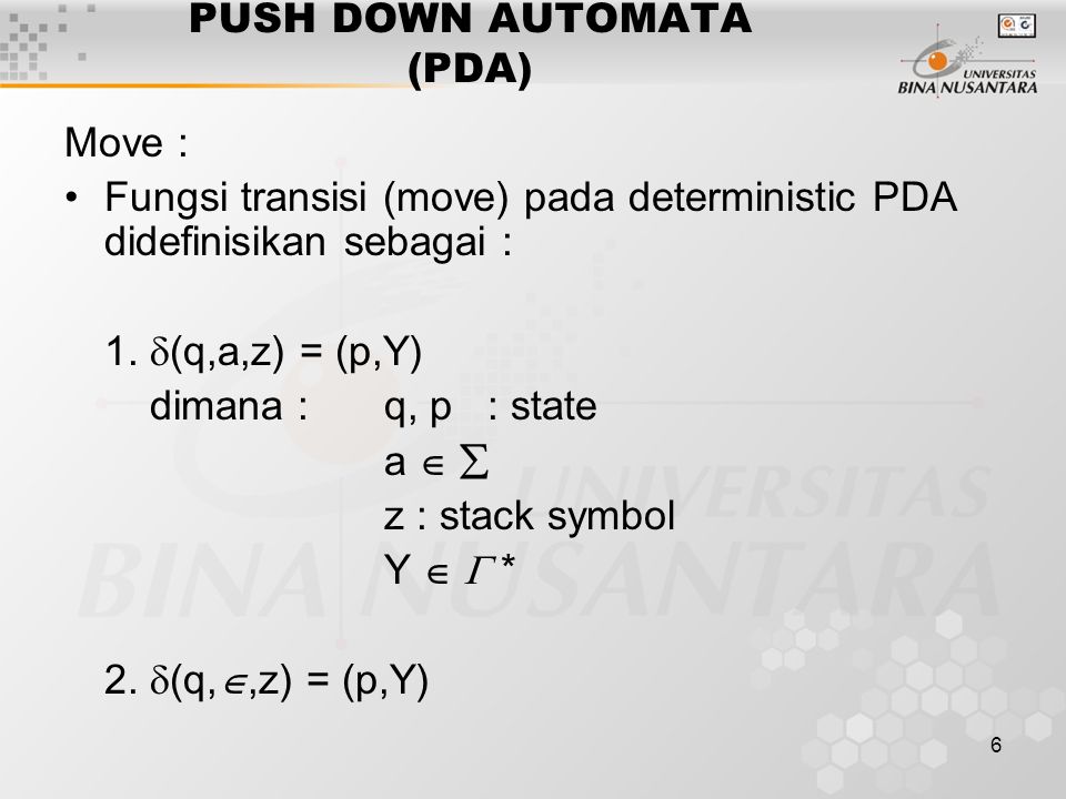 PUSH DOWN AUTOMATA (PDA)
