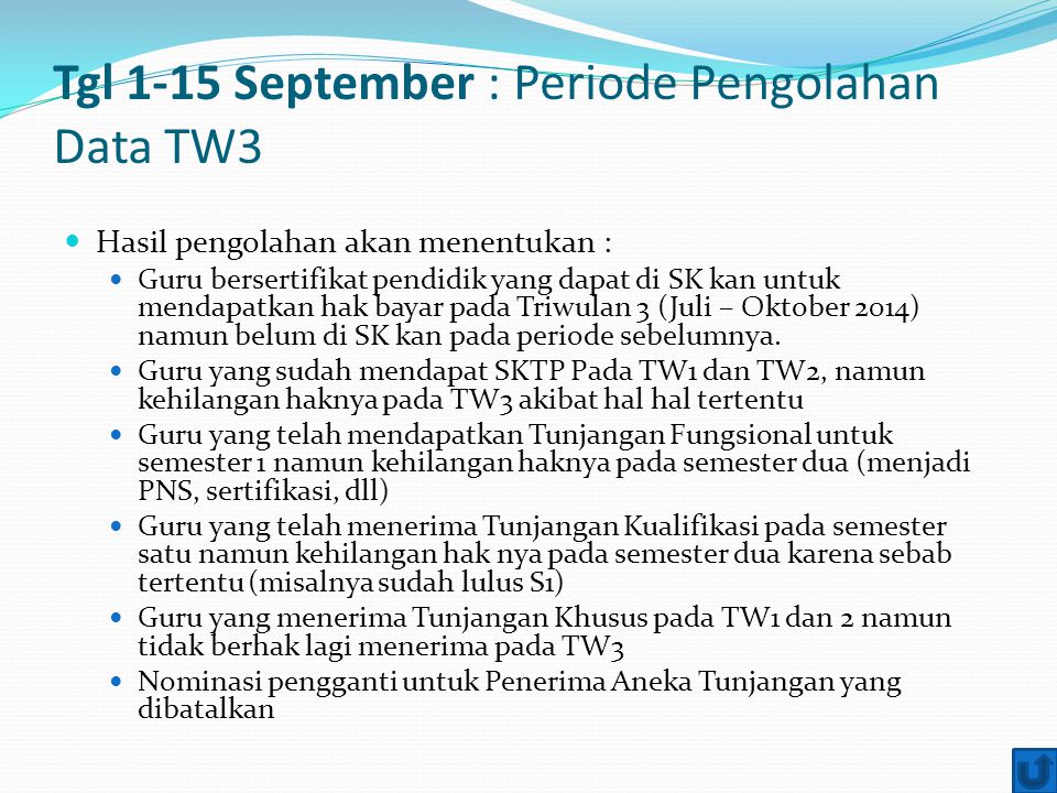 Tgl 1-15 September : Periode Pengolahan Data TW3